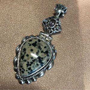 Dalmatian Jasper and Amethyst Silver Pendent - NWOT